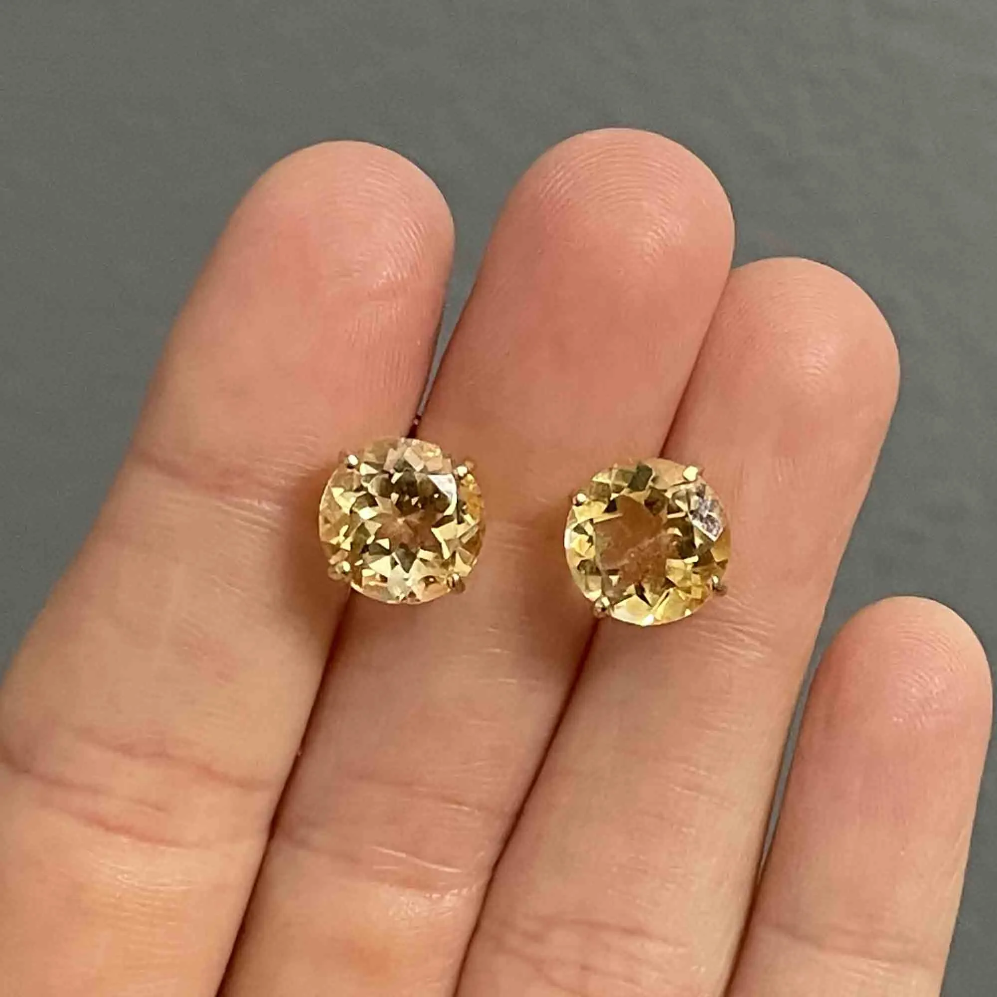 Vintage 7 CTW Citrine Stud Earrings in 14K Gold