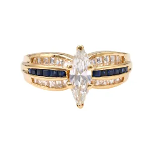 Vintage Black Starr and Frost Diamond Sapphire 18k Yellow Gold Ring