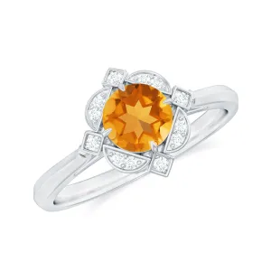 Vintage Inspired Citrine and Diamond Engagement Ring