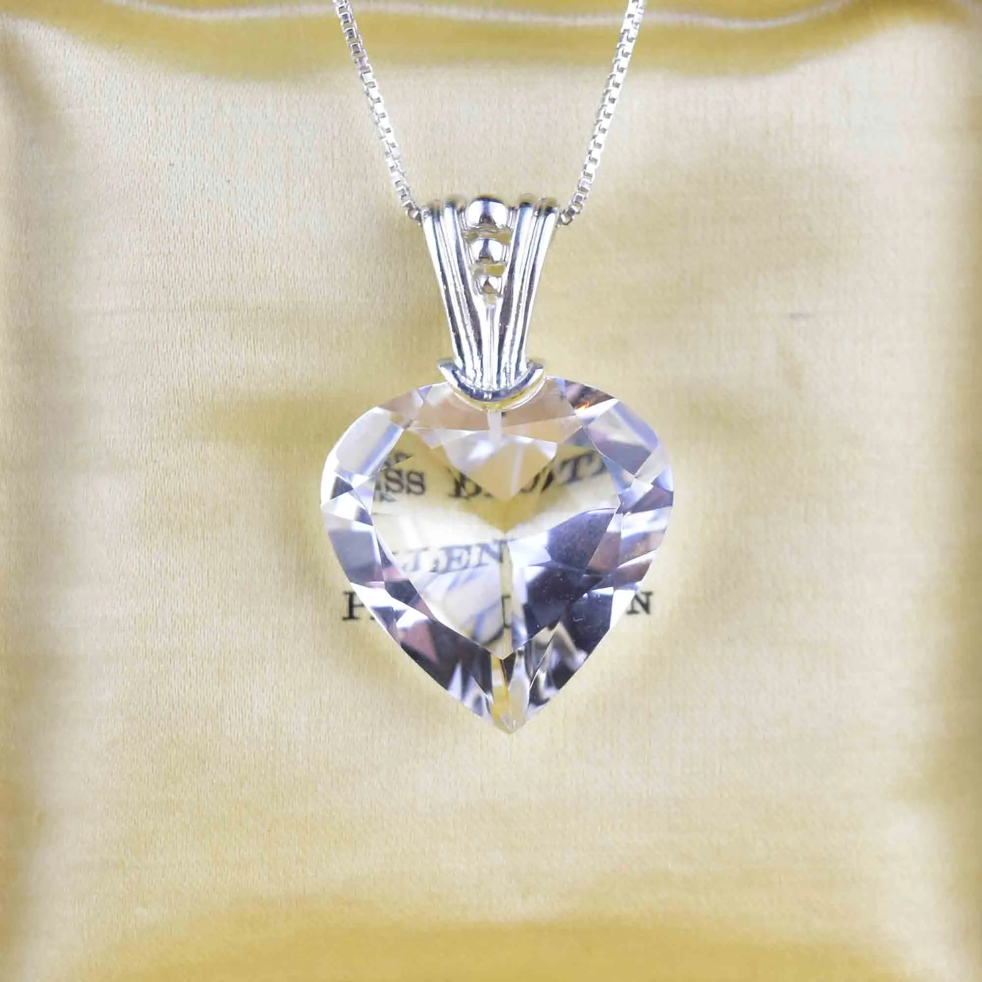 Vintage Silver Quartz Heart Pendant Necklace