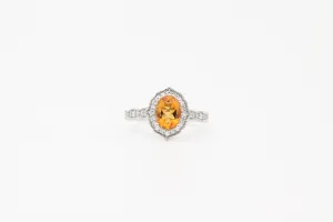 White Gold Citrine and Diamond Vintage Inspired Ring