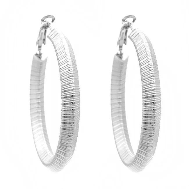 White Gold Filled Textured Hoop Earrings